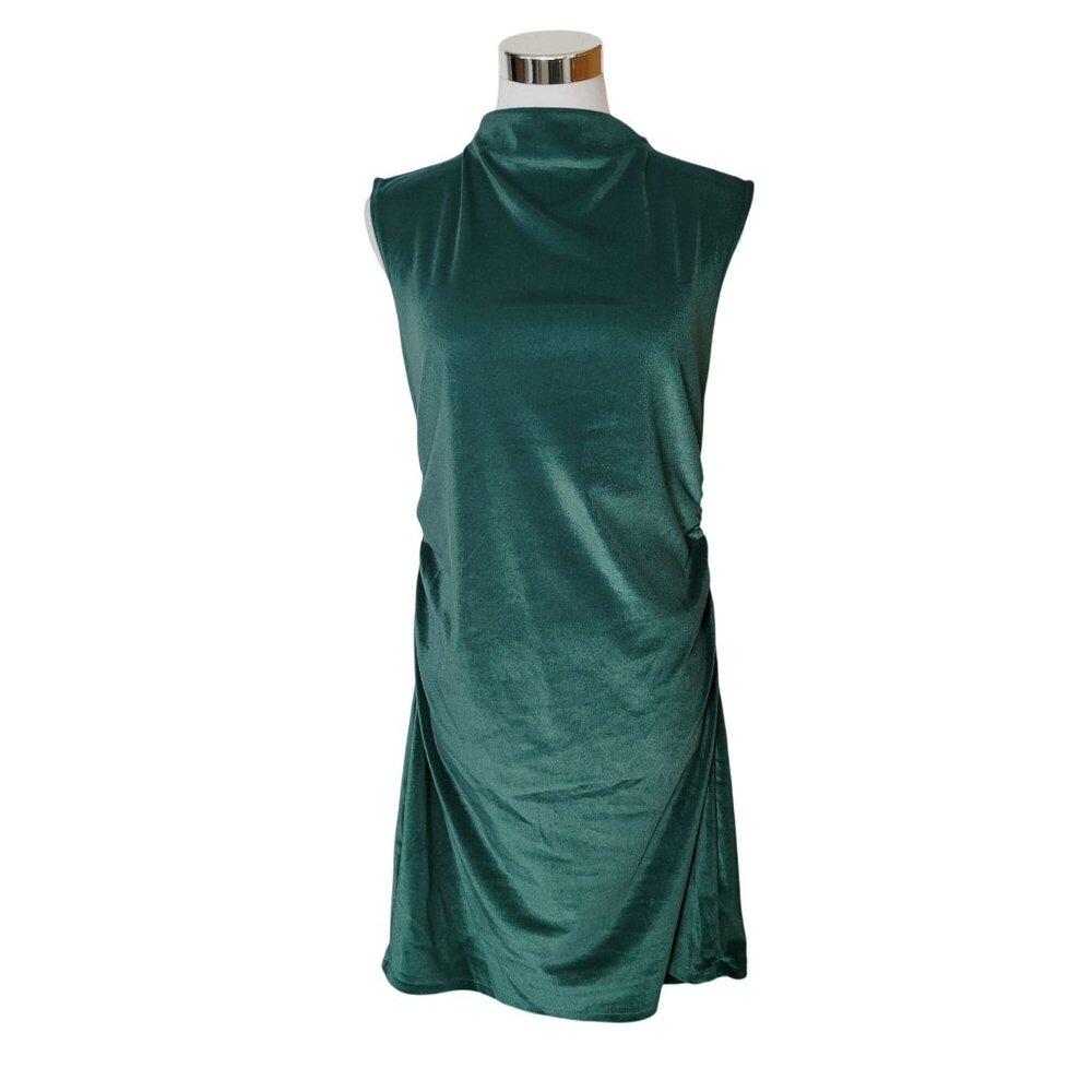 A New Day Green Velvet Sleeveless Turtleneck Dress Womens M